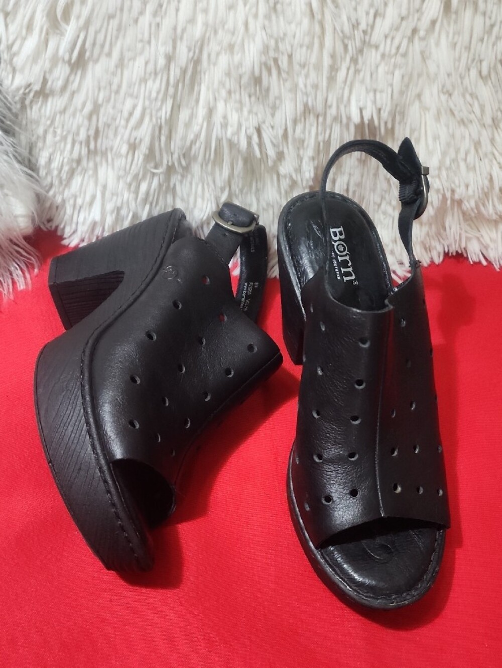 Born Black Perforated Slingback Block Heel Sandals